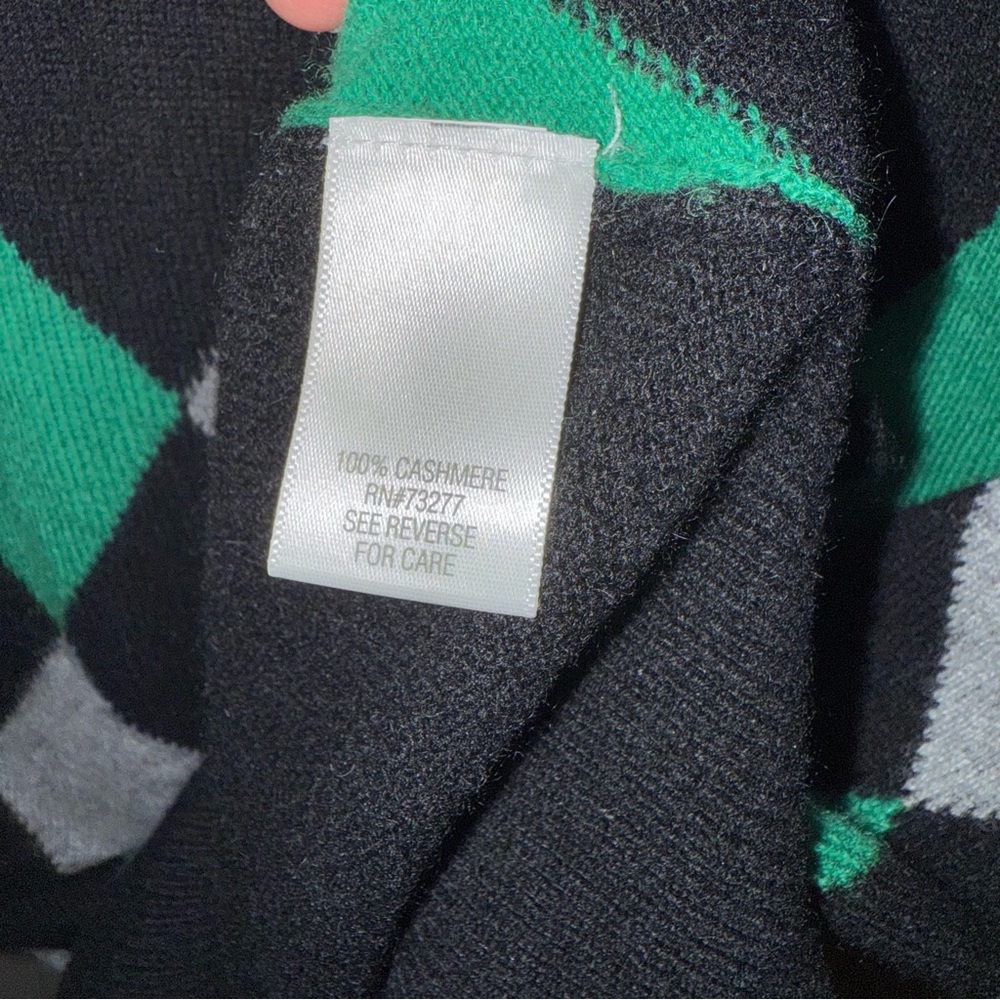 Quiet Luxury 100% Cashmere Cardigan Argyle Sweater Button Black Green Preppy - Picture 5 of 6
